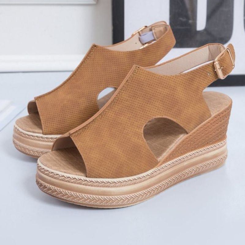 Plus Size Kvinder Casual Spænde Comfy Open Toe Platform Wedges Sandaler