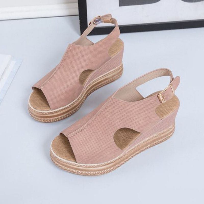 Plus Size Kvinder Casual Spænde Comfy Open Toe Platform Wedges Sandaler