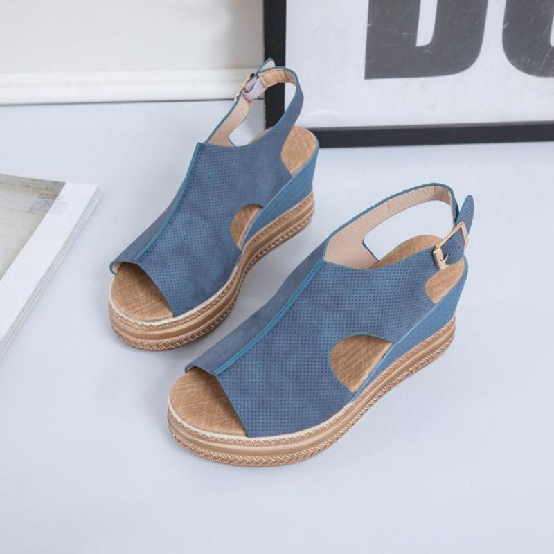 Plus Size Kvinder Casual Spænde Comfy Open Toe Platform Wedges Sandaler