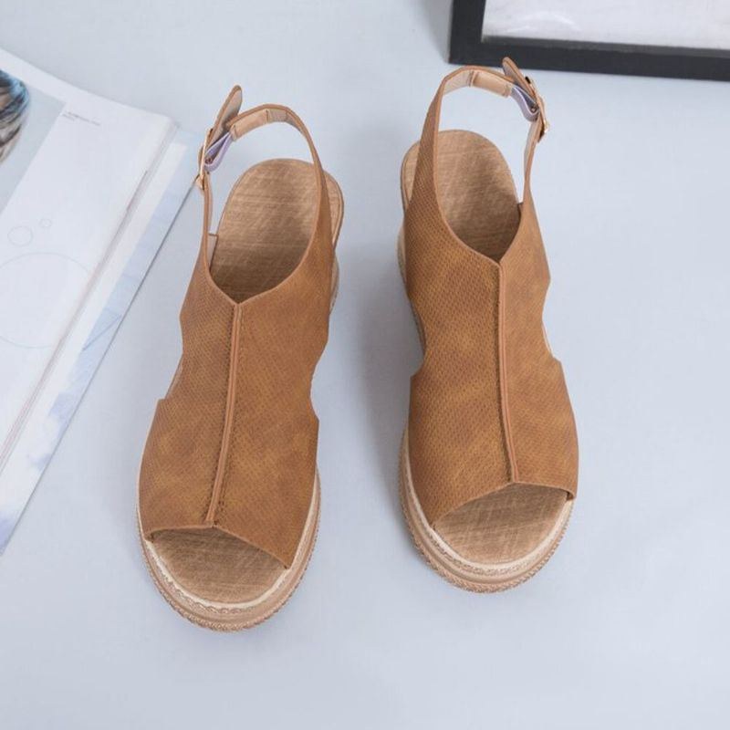 Plus Size Kvinder Casual Spænde Comfy Open Toe Platform Wedges Sandaler