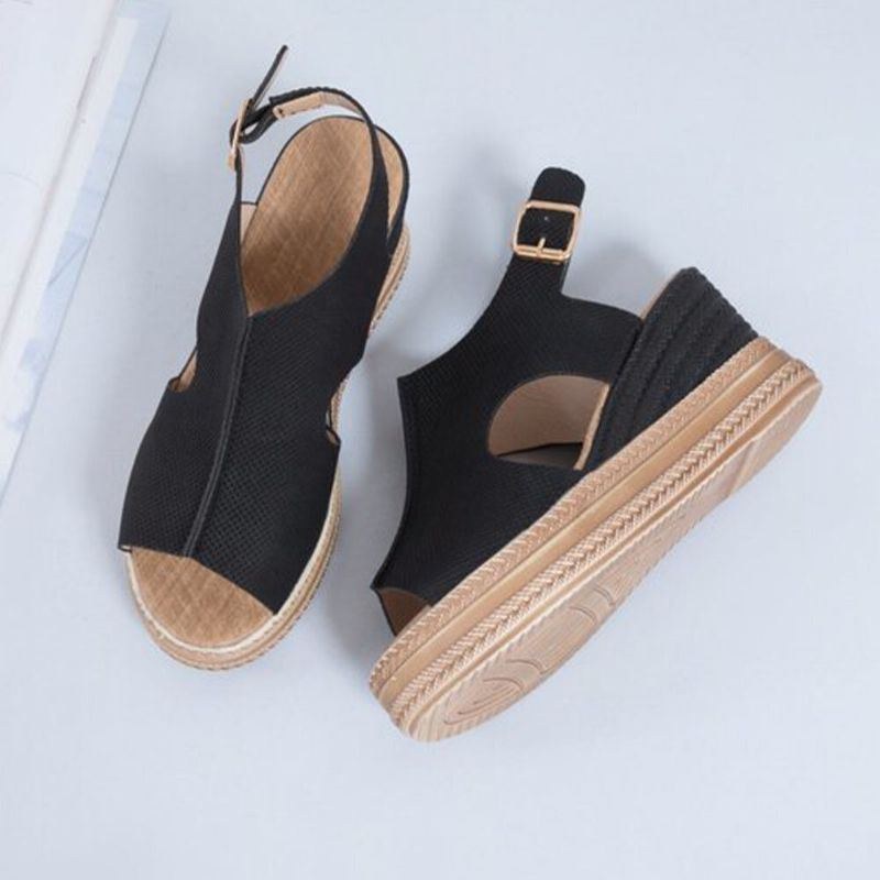 Plus Size Kvinder Casual Spænde Comfy Open Toe Platform Wedges Sandaler