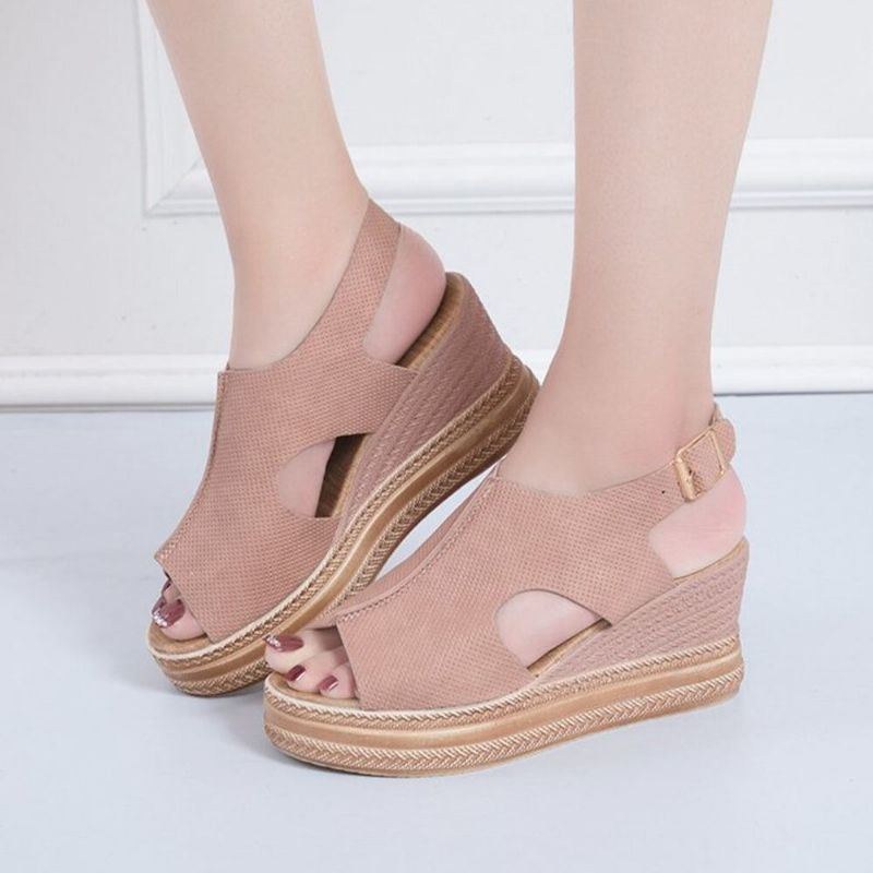 Plus Size Kvinder Casual Spænde Comfy Open Toe Platform Wedges Sandaler