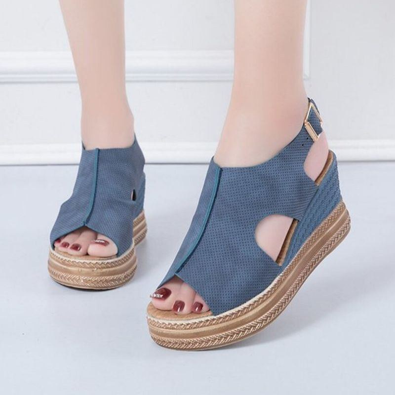 Plus Size Kvinder Casual Spænde Comfy Open Toe Platform Wedges Sandaler