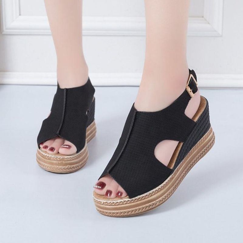 Plus Size Kvinder Casual Spænde Comfy Open Toe Platform Wedges Sandaler