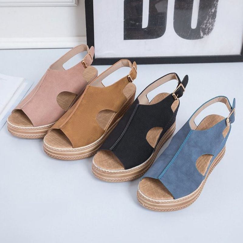 Plus Size Kvinder Casual Spænde Comfy Open Toe Platform Wedges Sandaler