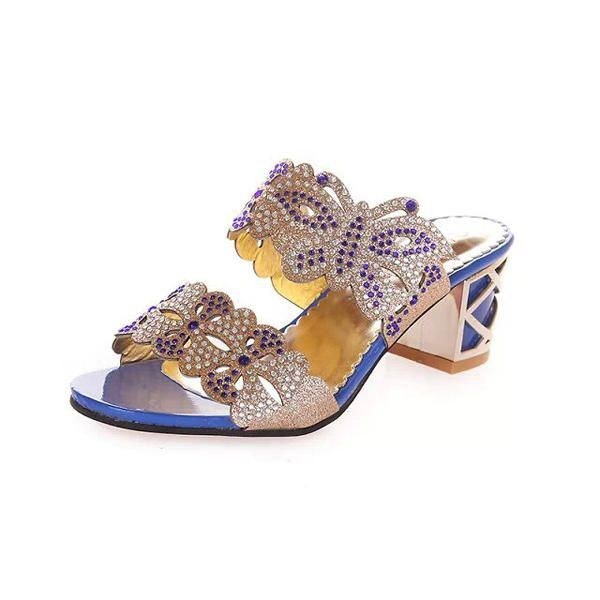 Sommer Chic Strandsandaler Slip On Platform Hjemmesko Butterfly Rhinestone Sandaler