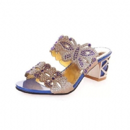 Sommer Chic Strandsandaler Slip On Platform Hjemmesko Butterfly Rhinestone Sandaler