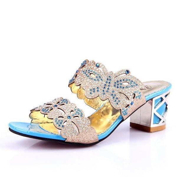 Sommer Chic Strandsandaler Slip On Platform Hjemmesko Butterfly Rhinestone Sandaler