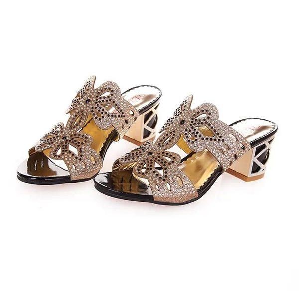 Sommer Chic Strandsandaler Slip On Platform Hjemmesko Butterfly Rhinestone Sandaler