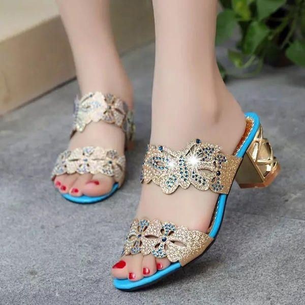 Sommer Chic Strandsandaler Slip On Platform Hjemmesko Butterfly Rhinestone Sandaler