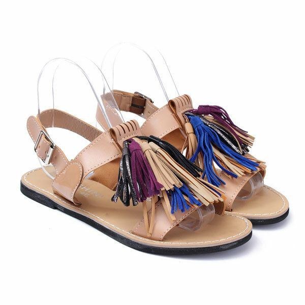 Sommer Damer Kvaster Frynser Slingback Flade Sandaler Mokkasiner Sko