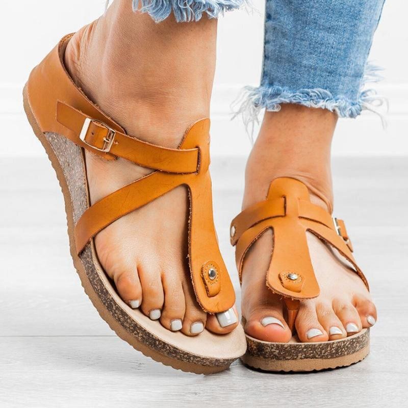 Stor Størrelse Dame Spænde Flip Flops Casual Wedge Sandaler