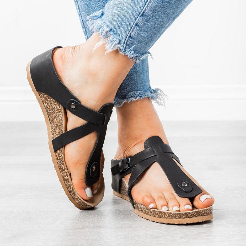 Stor Størrelse Dame Spænde Flip Flops Casual Wedge Sandaler