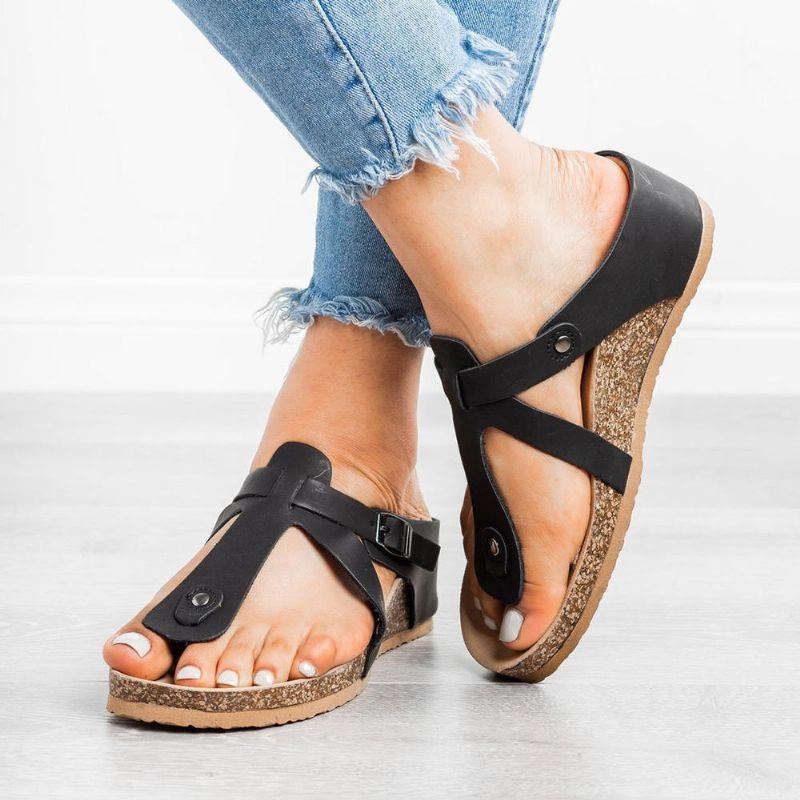 Stor Størrelse Dame Spænde Flip Flops Casual Wedge Sandaler