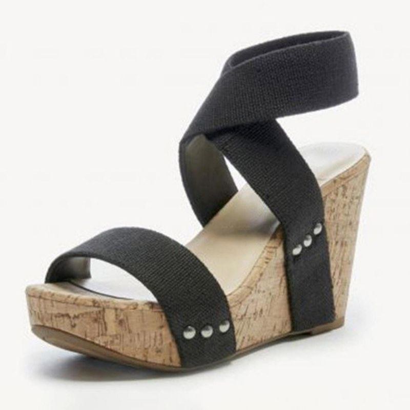 Stor Størrelse Kvinder Peep Toe Elastic Band Cross Wedge Sandaler