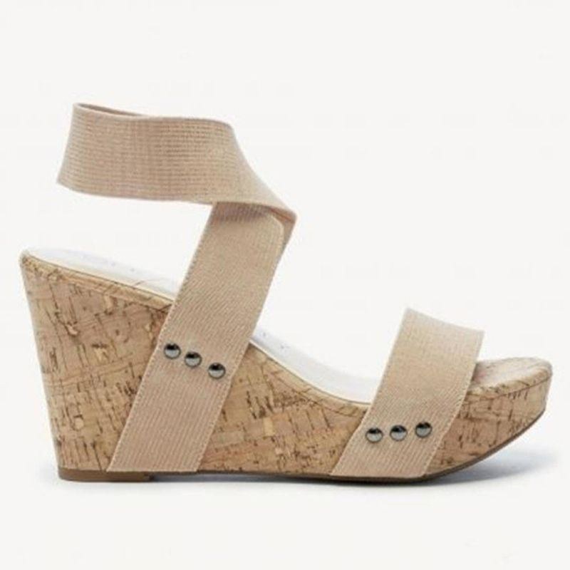 Stor Størrelse Kvinder Peep Toe Elastic Band Cross Wedge Sandaler