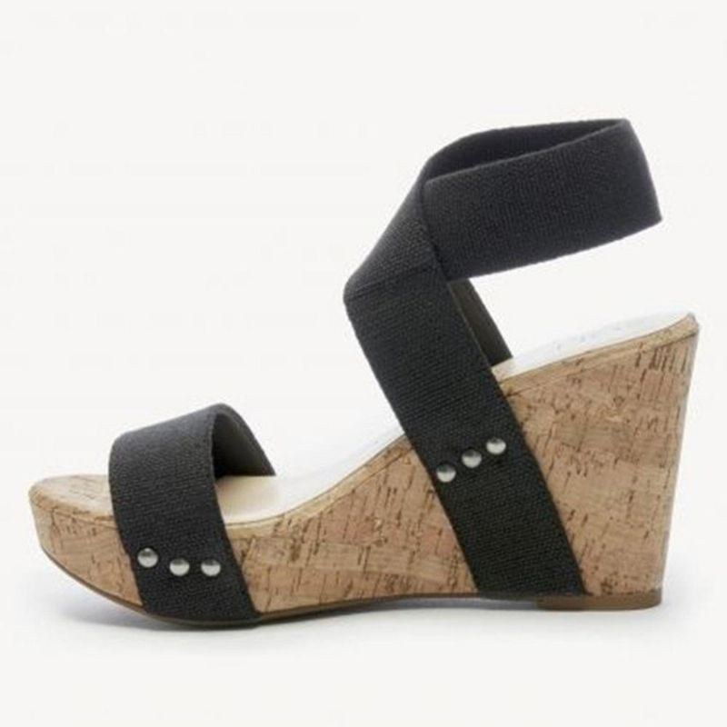 Stor Størrelse Kvinder Peep Toe Elastic Band Cross Wedge Sandaler