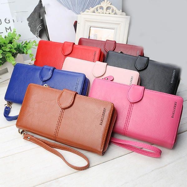 Baellerry Kvinder Kunstlæder Stor Kapacitet Modepung Pung Pure Color Clutch Taske Kortholder