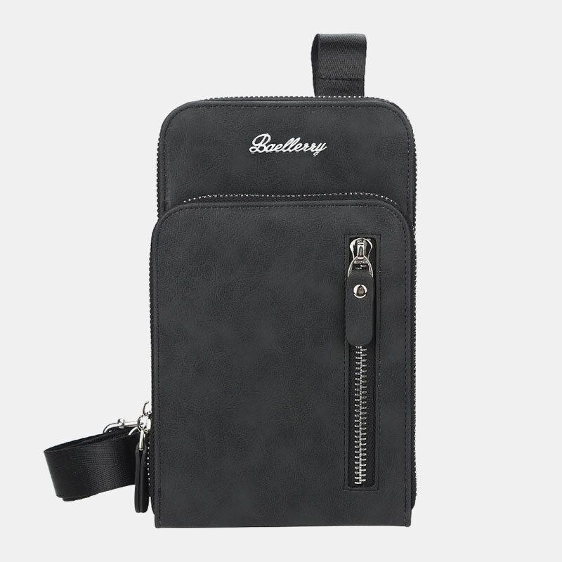 Baellerry Mænd Kunstlæder Multifunktion Lodret Stor Kapacitet Dobbelt Lynlås 6.3 Tommer Telefontaske Crossbody Taske Tegnebog