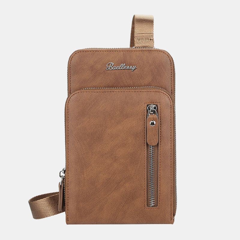 Baellerry Mænd Kunstlæder Multifunktion Lodret Stor Kapacitet Dobbelt Lynlås 6.3 Tommer Telefontaske Crossbody Taske Tegnebog