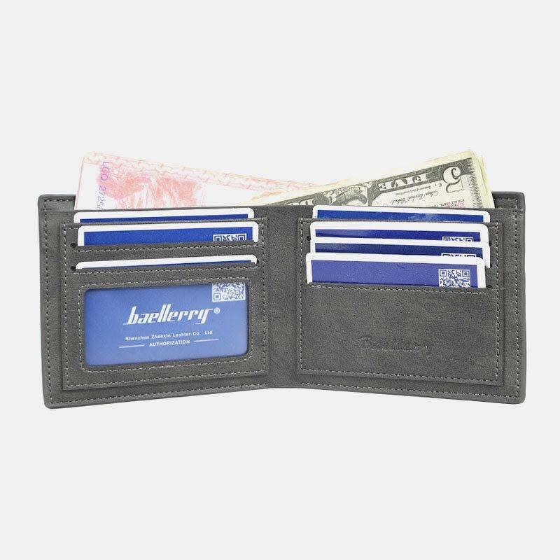 Baellerry Men Pu Læder Multi-card Slot Casual Tynd Penge Clip Card Holder Pung