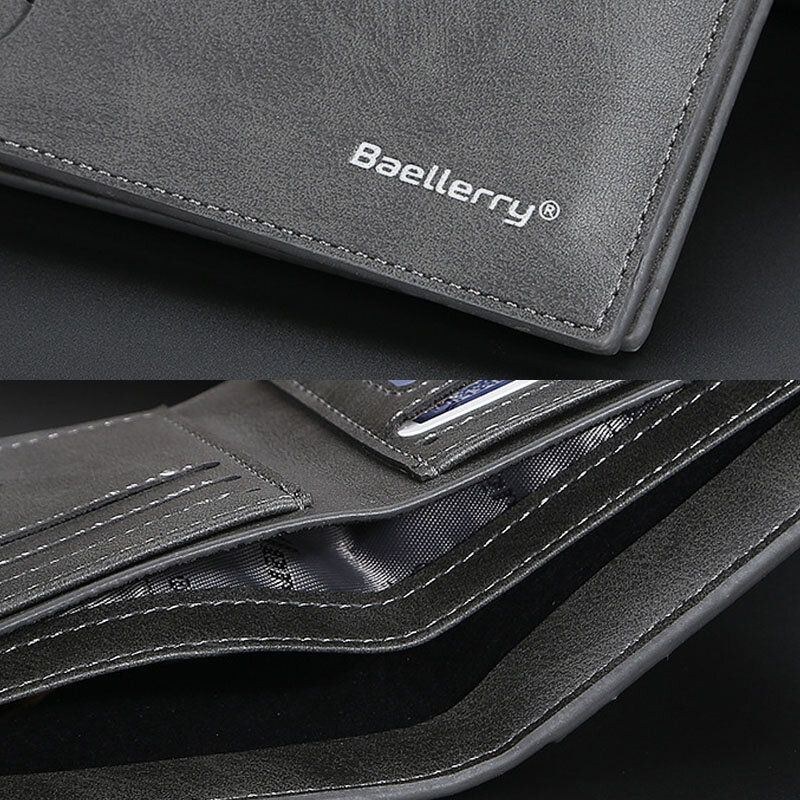 Baellerry Men Pu Læder Multi-card Slot Casual Tynd Penge Clip Card Holder Pung