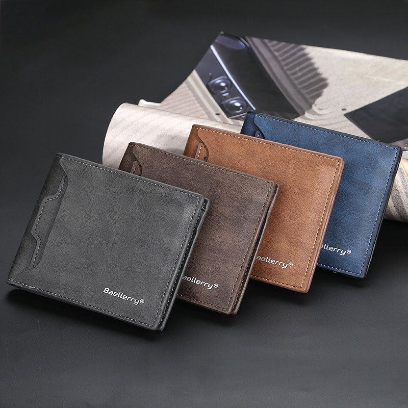 Baellerry Men Pu Læder Multi-card Slot Casual Tynd Penge Clip Card Holder Pung