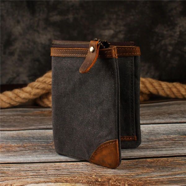 Canvas Vintage Tegnebog Bifold 8 Card Slot Møntpung Til Mænd