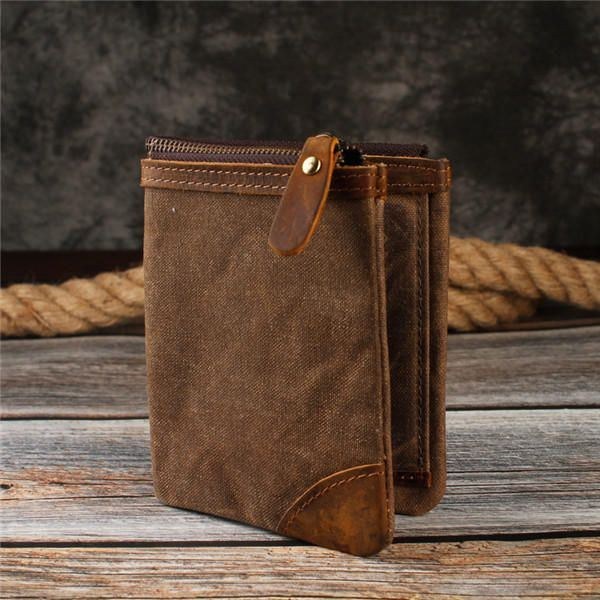 Canvas Vintage Tegnebog Bifold 8 Card Slot Møntpung Til Mænd