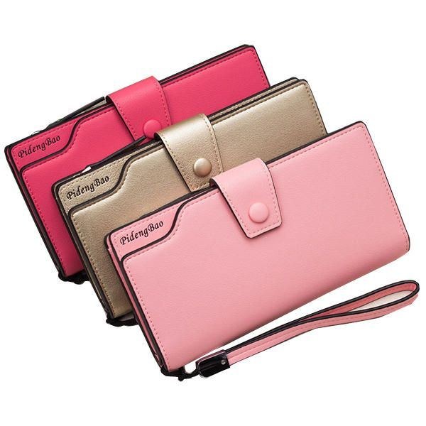 Dame 11 Kreditkortholdere 6 Tommer Mobiltelefon Pu Læder Pung Clutch Pung