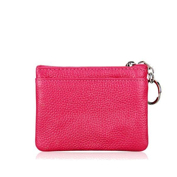 Dame Ægte Læder Dobbelt Lynlås Kortholder Clutch Pung Candy Color Møntposer