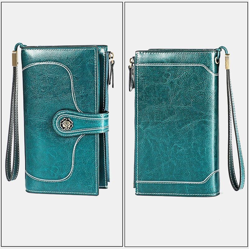 Dame Ægte Læder Elegant Vintage Long Wallet Telefontaske