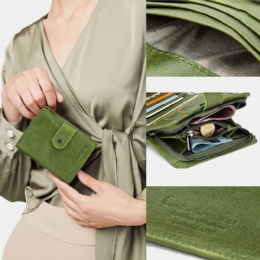 Dame Ægte Læder Multi-funktion Multi Card Slots Casual Ensfarvet Brief Card Holder Tegnebog