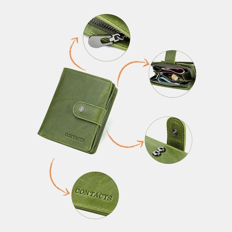 Dame Ægte Læder Multi-funktion Multi Card Slots Casual Ensfarvet Brief Card Holder Tegnebog