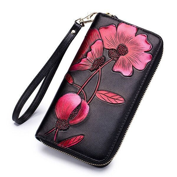 Dame Blokering Bohemian Floral Clutch Taske 8 Card Slots Møntpung Lang Pung