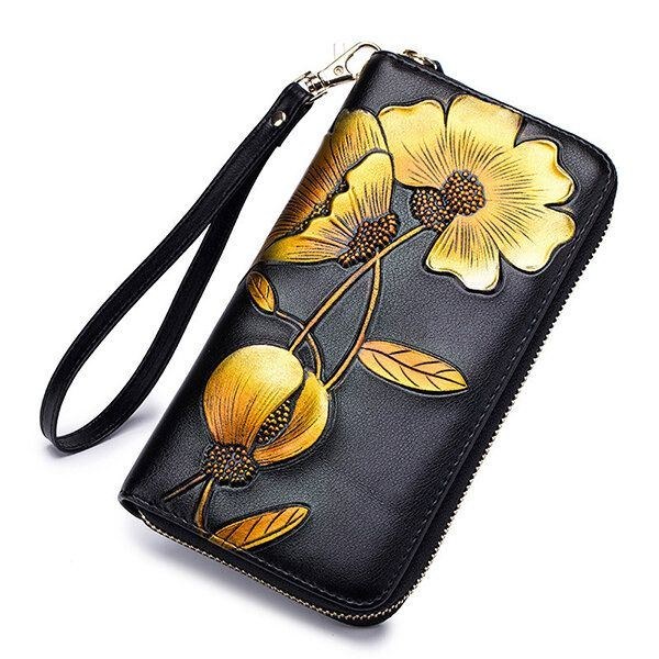 Dame Blokering Bohemian Floral Clutch Taske 8 Card Slots Møntpung Lang Pung