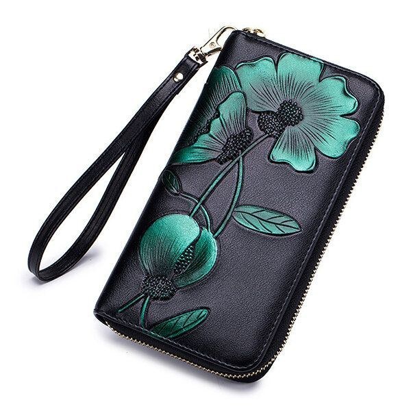 Dame Blokering Bohemian Floral Clutch Taske 8 Card Slots Møntpung Lang Pung