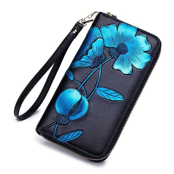 Dame Blokering Bohemian Floral Clutch Taske 8 Card Slots Møntpung Lang Pung