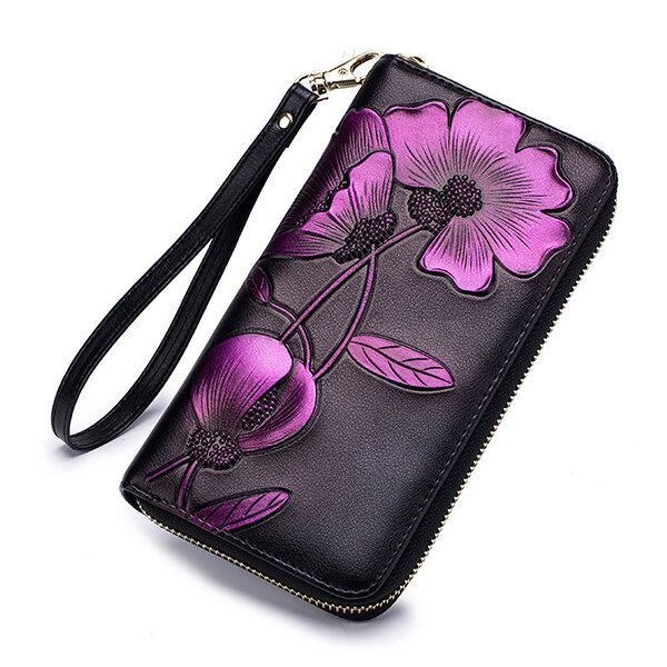 Dame Blokering Bohemian Floral Clutch Taske 8 Card Slots Møntpung Lang Pung