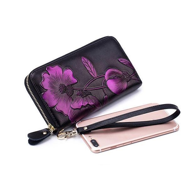 Dame Blokering Bohemian Floral Clutch Taske 8 Card Slots Møntpung Lang Pung