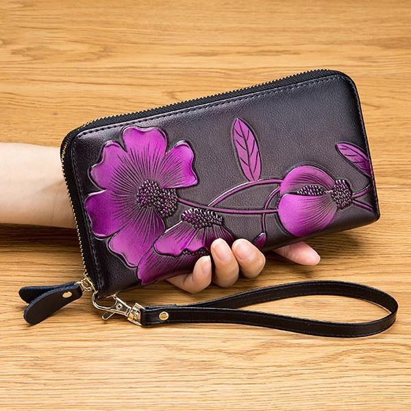 Dame Blokering Bohemian Floral Clutch Taske 8 Card Slots Møntpung Lang Pung