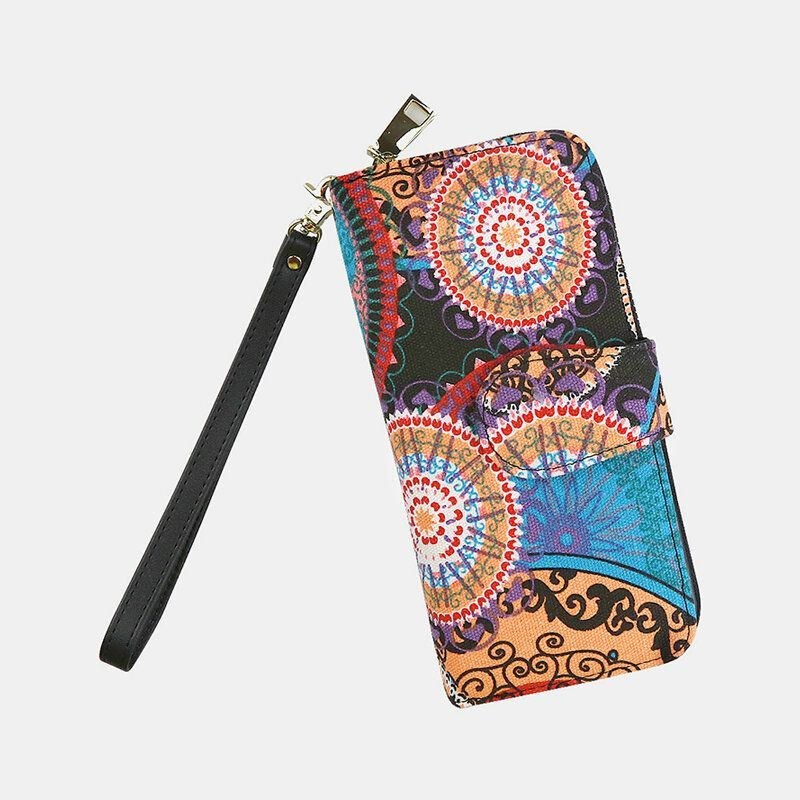 Dame Canvas Bohemian Style Printing Long Clutch Pung Tegnebog