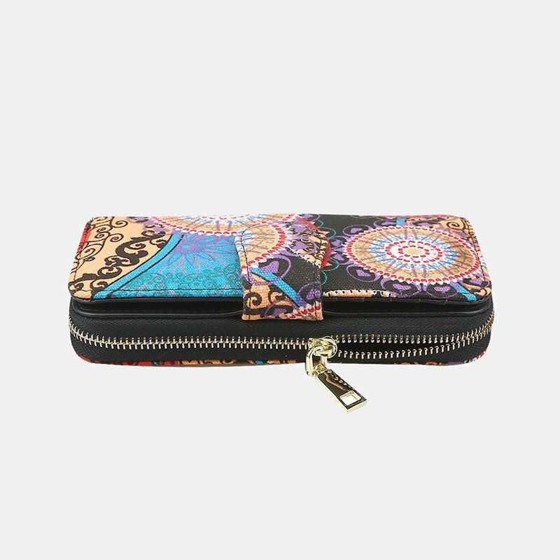 Dame Canvas Bohemian Style Printing Long Clutch Pung Tegnebog