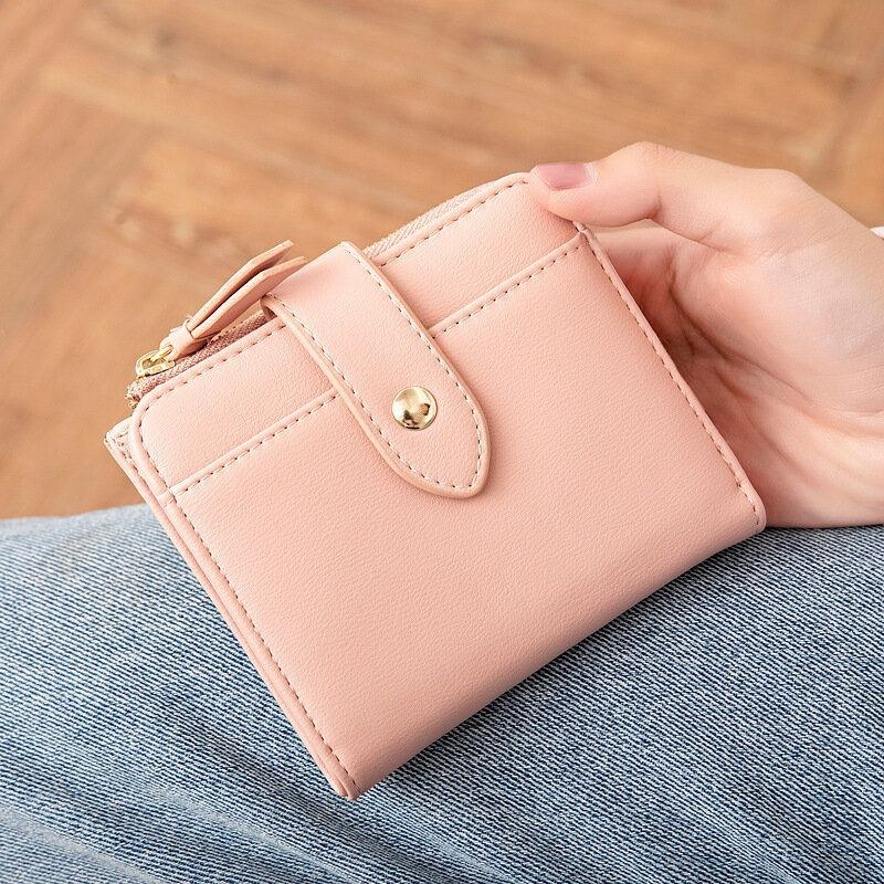 Dame Pu Læder Bifold Hasp Multi-card Slot Retro Kort Kortholder Clutch Tegnebøger Med Håndledsrem