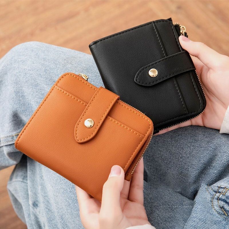 Dame Pu Læder Bifold Hasp Multi-card Slot Retro Kort Kortholder Clutch Tegnebøger Med Håndledsrem