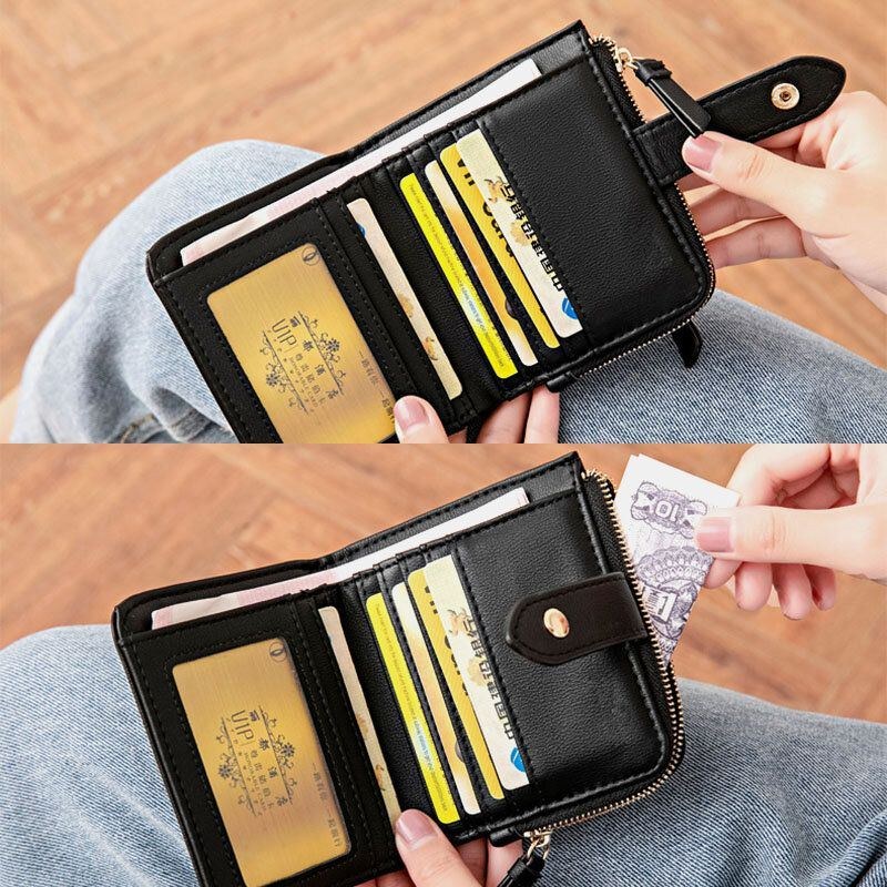 Dame Pu Læder Bifold Hasp Multi-card Slot Retro Kort Kortholder Clutch Tegnebøger Med Håndledsrem