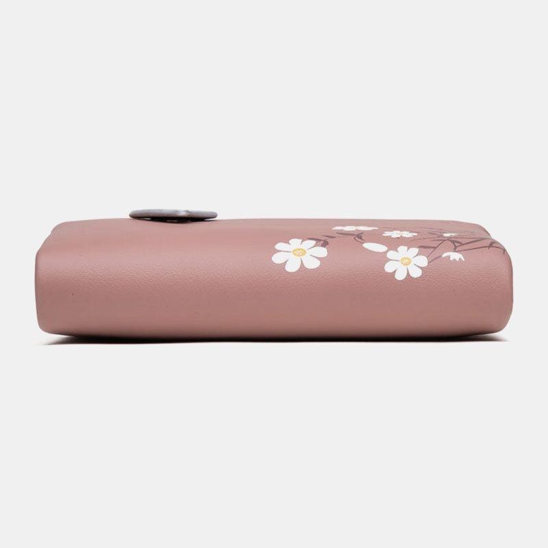 Dame Pu Læder Blomstertryk Casual Mini Let At Bære Penge Clip Card Holder Pung