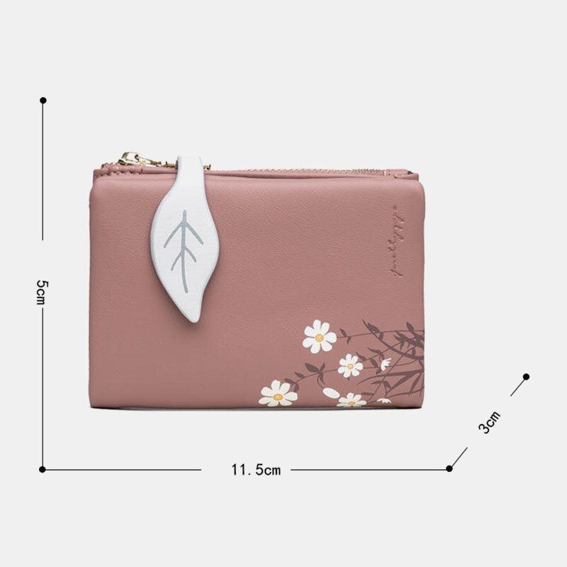 Dame Pu Læder Blomstertryk Casual Mini Let At Bære Penge Clip Card Holder Pung