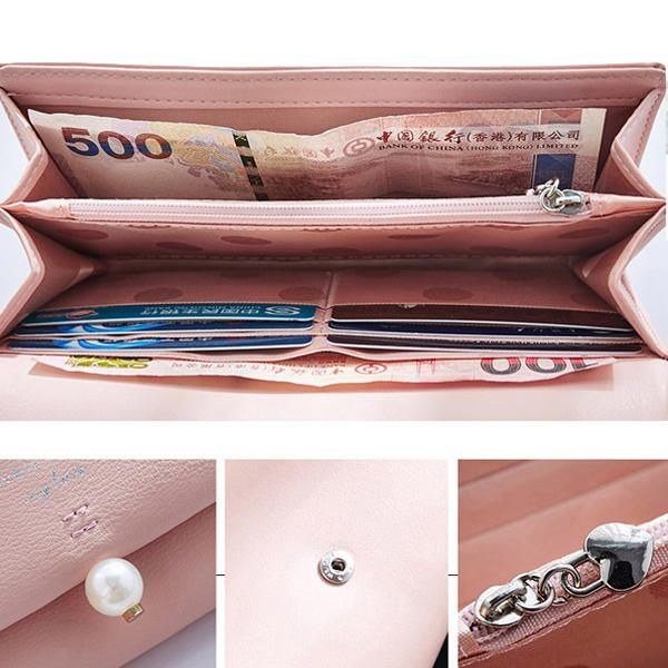 Dame Pu Læder Casual Long Wallet Kreditbilholder