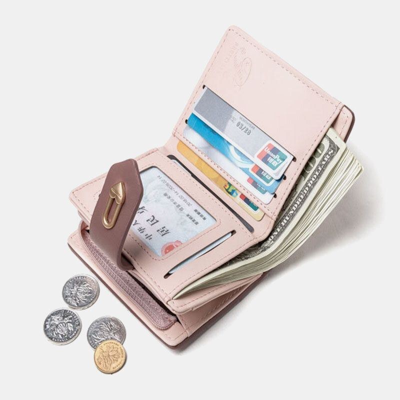 Dame Wave Texture Pu Læder Lynlås Hasp Bifold Pung Multi-card Slots Kortholder Kort Møntpung